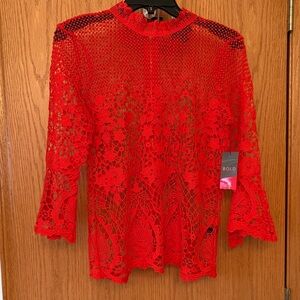 BOLD elements Vibrant Red Lace Blouse
